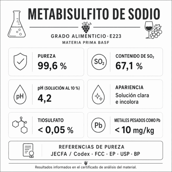 Metabisulfito de sodio USP en Chile